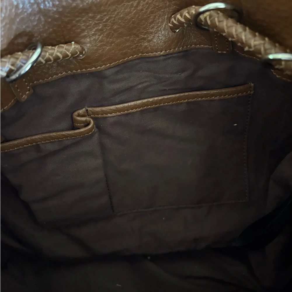 Talbots Brown Leather Boho Hobo Purse Bag Braided Detail